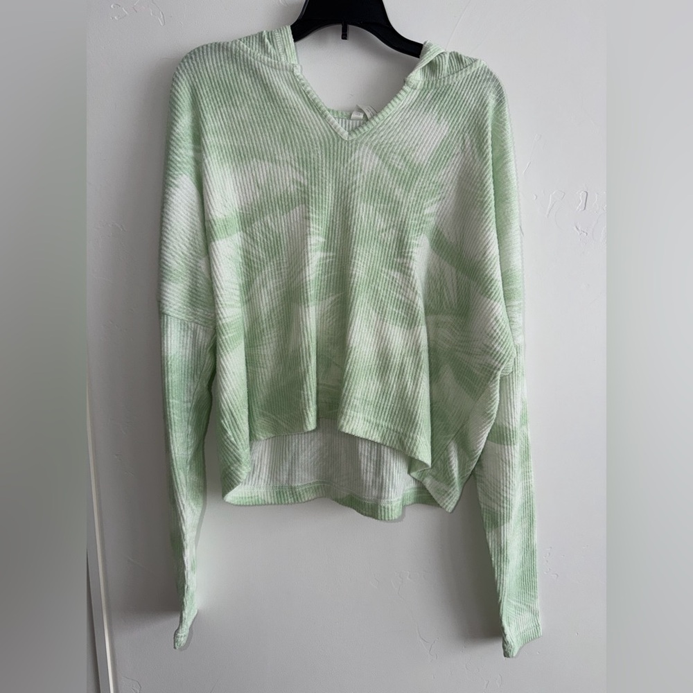 Roxy Sage Green Knit Hoodie Cropped Surf Coastal XS